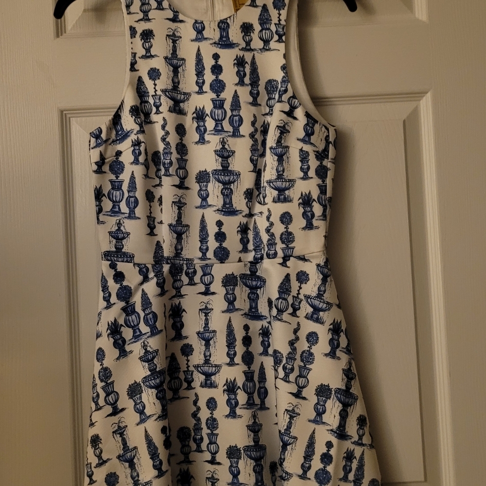 H&M Casual Dress, Sm, White with blue Design